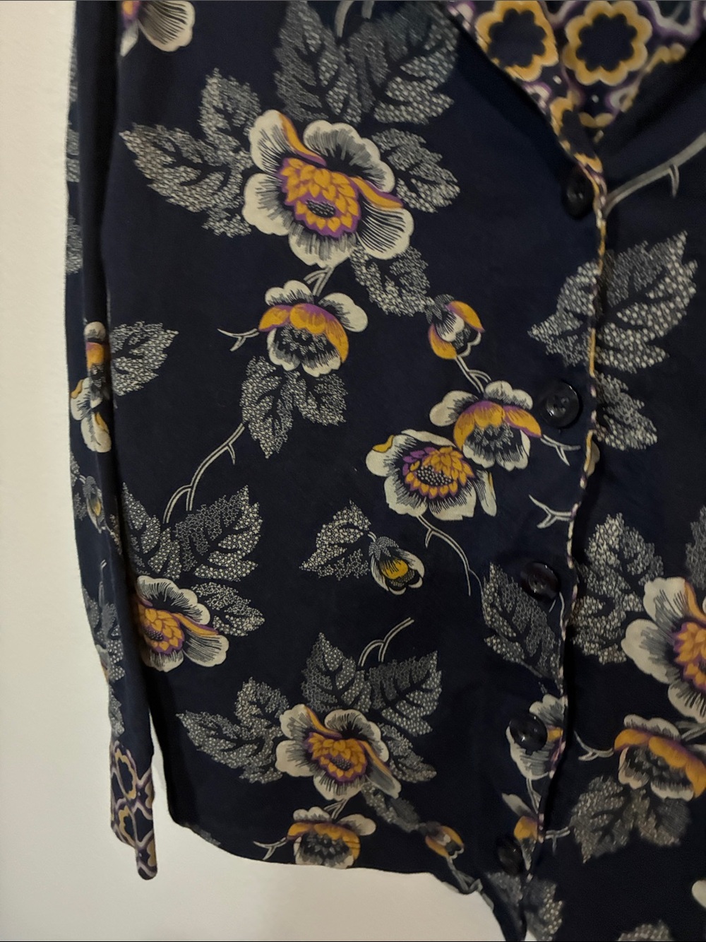 Vera Bradley Navy Floral Pajama Top with Yellow Accents - Picture 5 of 8